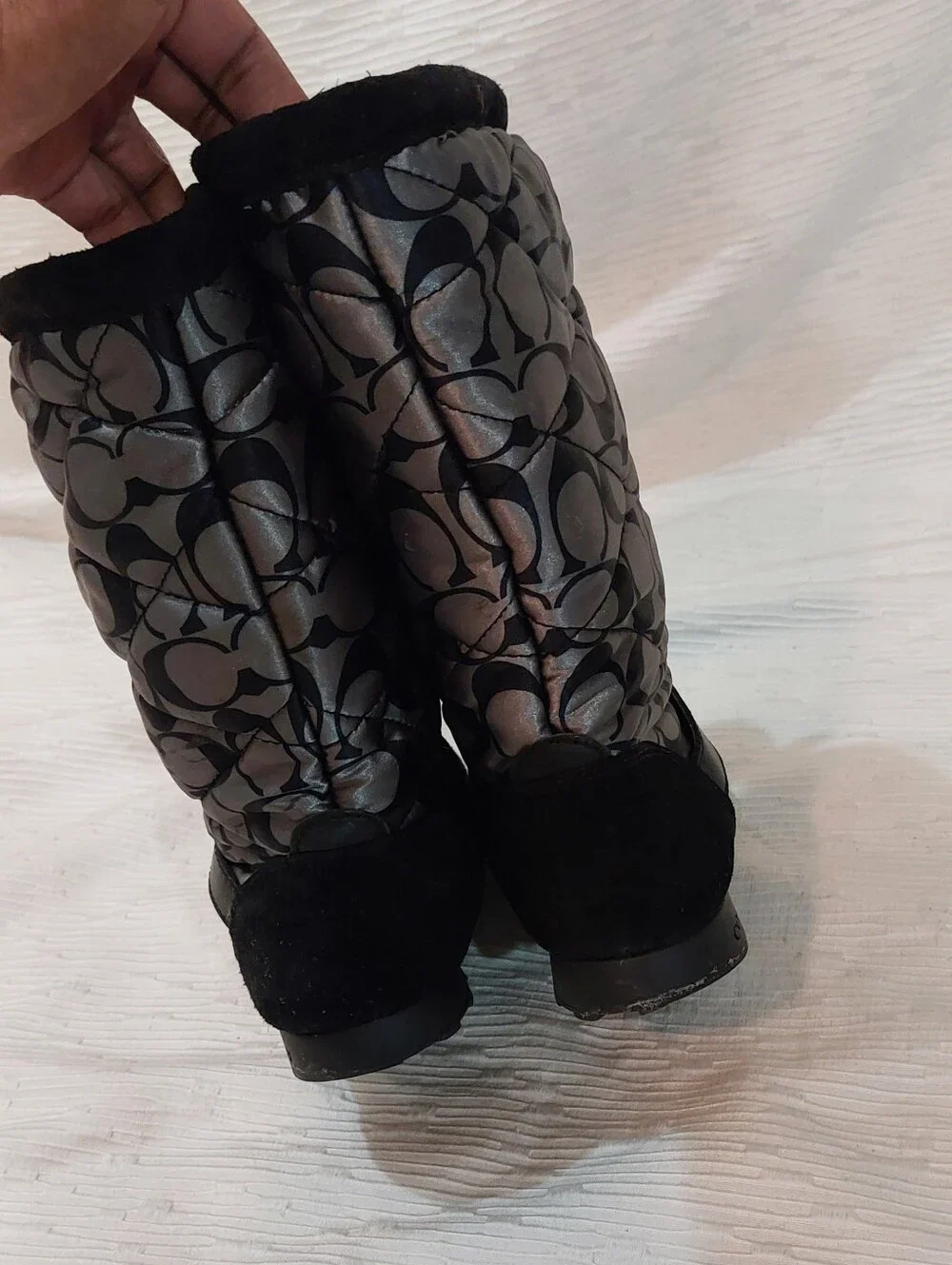 Coach Black Signature Pom-Pom Winter Boots Size 8.5